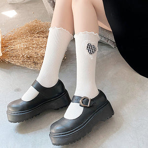 Checker Heart Knee Socks