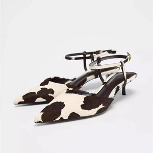 Cow Print Pointed-Toe Kitten Heel