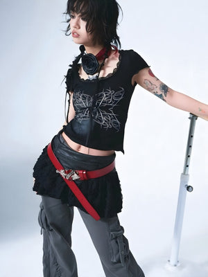 Goth Butterfly Print Tee