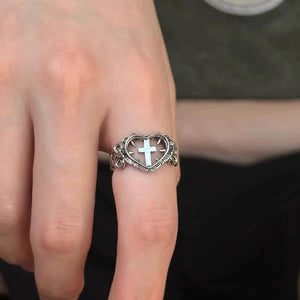 Goth Spiked Heart Cross Ring