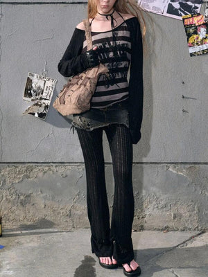 Grunge Striped Off Shoulder Top