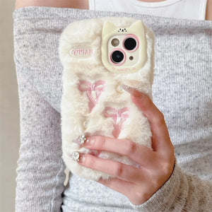 Bow Embroidery Fluffy iPhone Case