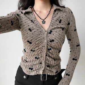 Cherry Print Button-Up Top