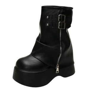 Forbidden Girlfriend Double Buckle Boots