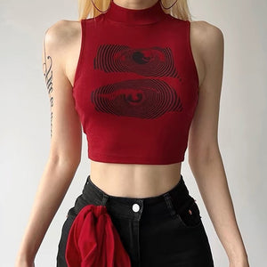 Grunge Aesthetic Eyes Print Crop Top