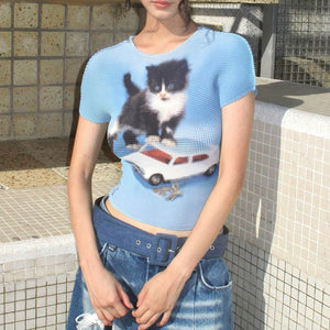 Playful Kitten Y2K Baby Tee
