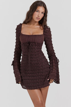 Coffee Ruched Mini Dress