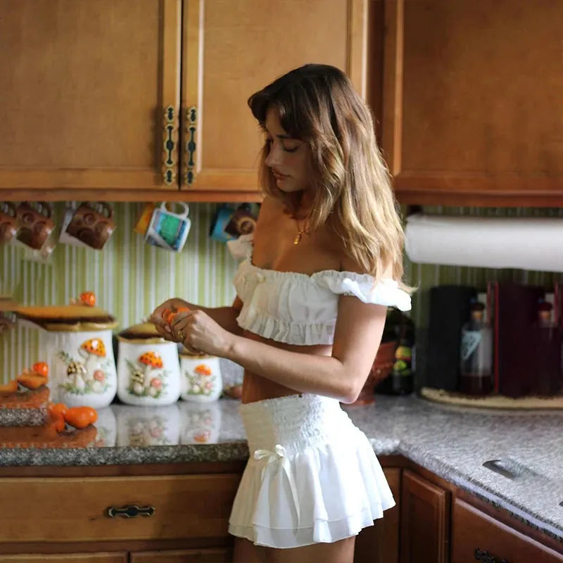 Coquette Crop Top & Mini Skirt Two Piece Set