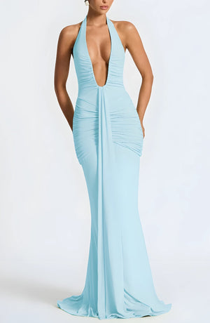 Deep Plunge Ruched Maxi Dress