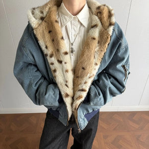 Fur Lined Hooded Denim Jacket