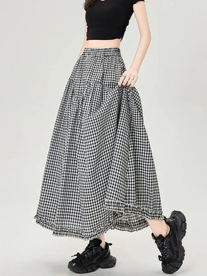 Gingham Tiered Midi Skirt