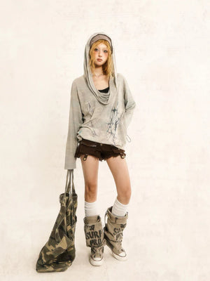 Grunge Distressed Hooded Top