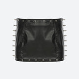 Grunge Spiked Faux Leather Mini Skirt