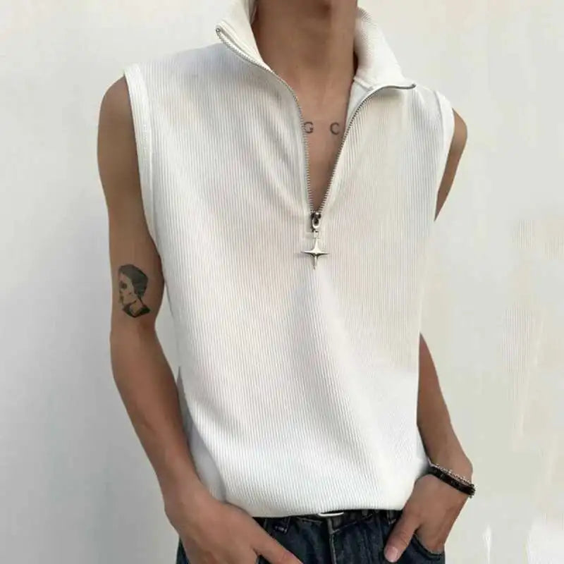 High Neck Ribbed Zip Top