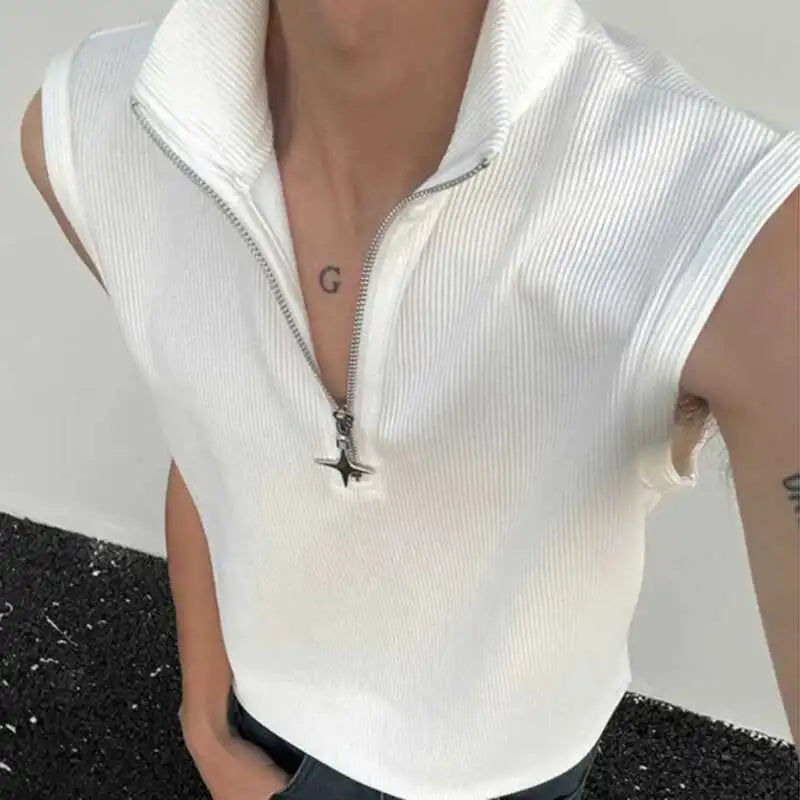 High Neck Ribbed Zip Top
