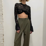 Lace Flare Cuffs Crop Top