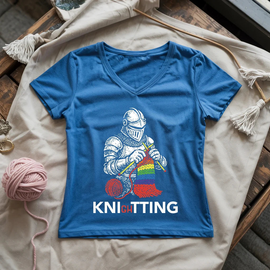 Knight Knitting Lady V-neck
