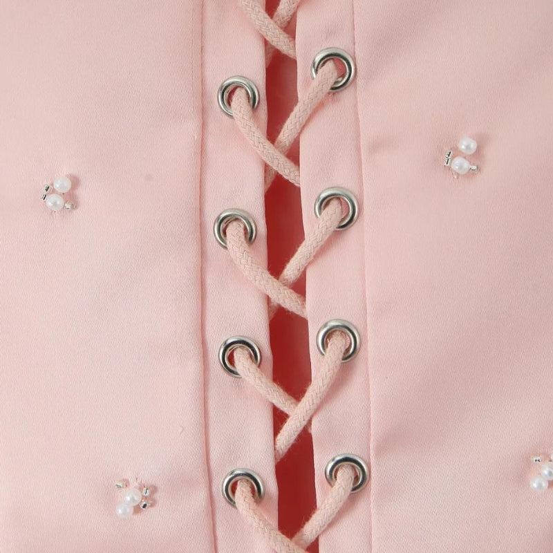 Soft Girl Embroidered Beaded Corset Top