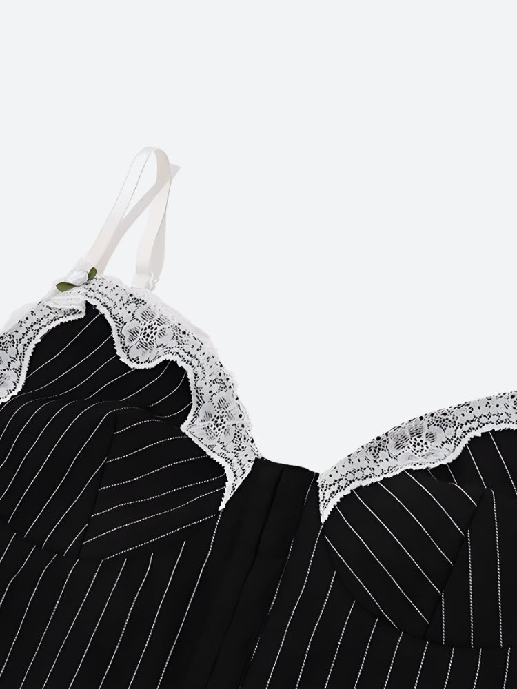 Striped Lace Trim Corset Top