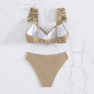 Twisted Bust Ruffled Straps Bikini Set
