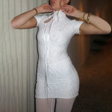 Wrinkled Lace Up Mini Dress