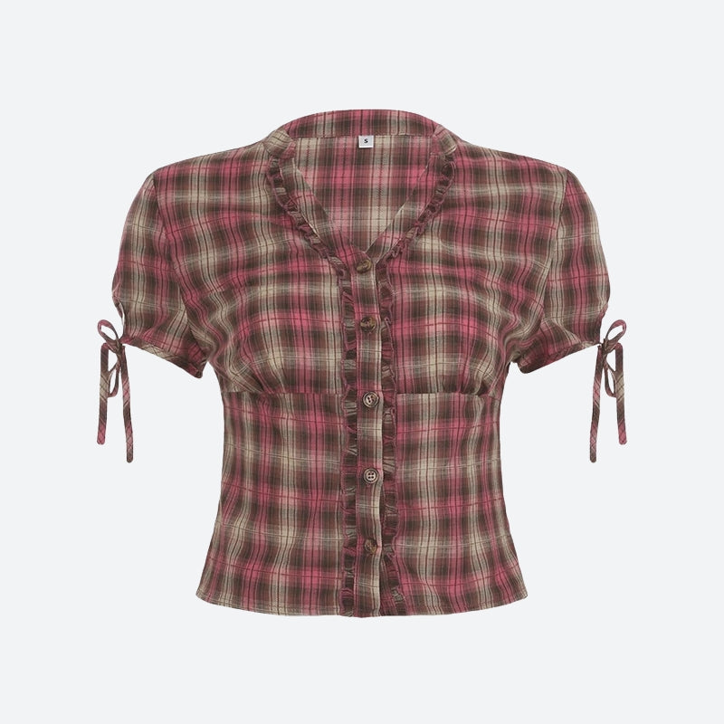 Y2K Plaid Ruffled Shirt