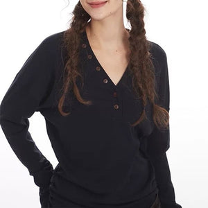 Aesthetic Loose Fit Button V-Neck Top