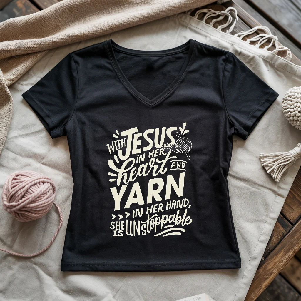 Jesus And Yarn Lady V-neck