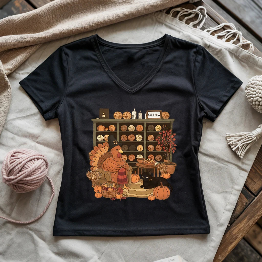 Knitting Turkey Lady V-neck