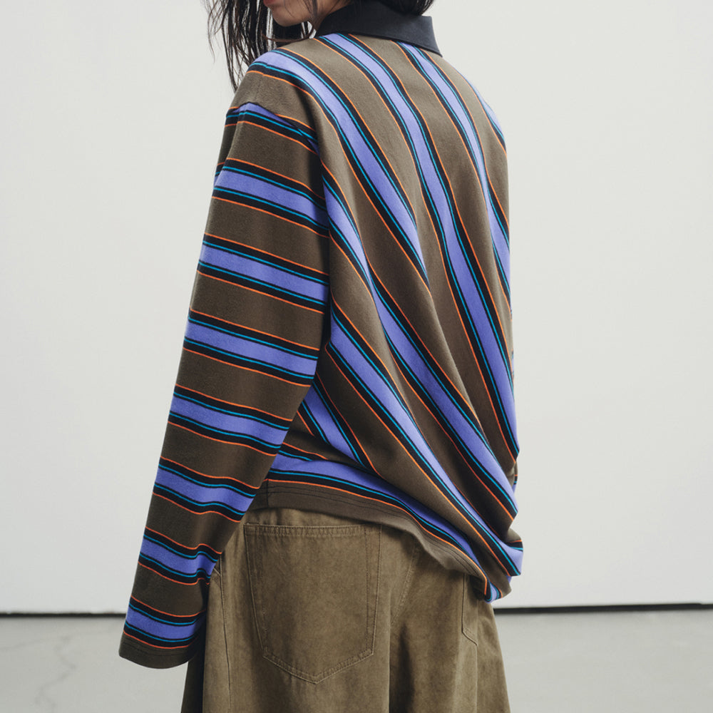 Brown Blue Stripe Rugby Polo