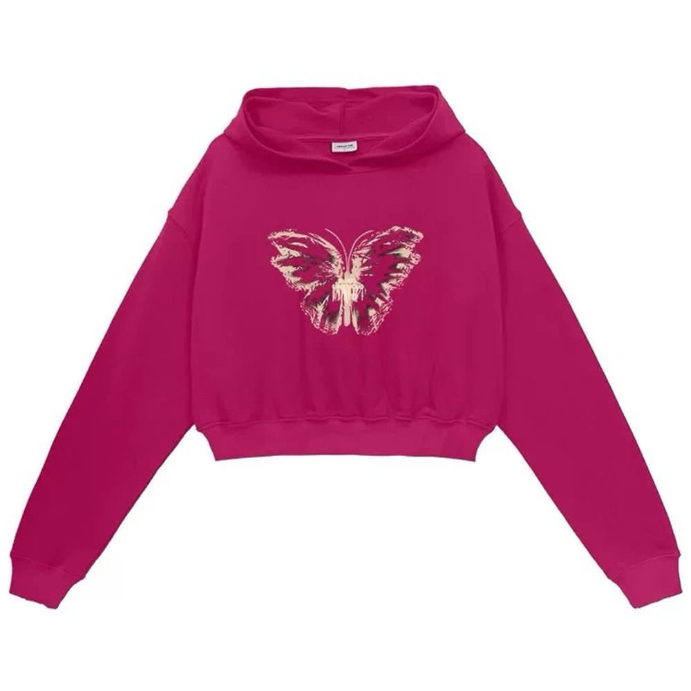 Butterfly Print Crop Hoodie