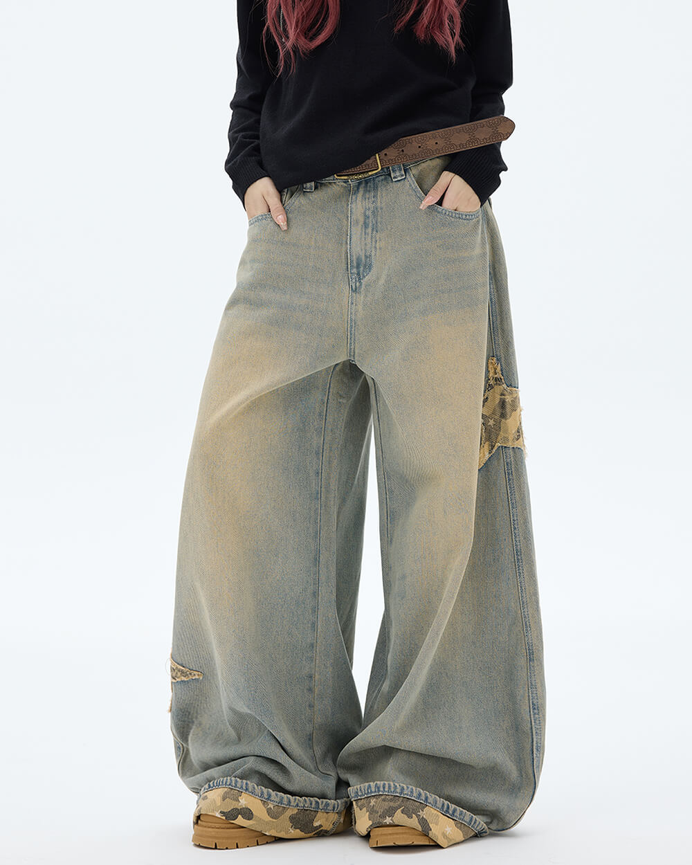 Camouflage Star Wide Leg Jeans