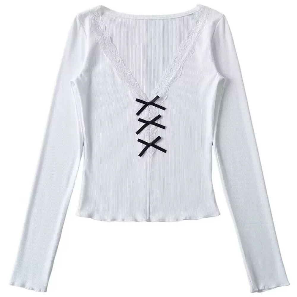 Coquette Aesthetic V-Neck Top