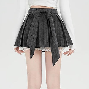 Coquette Lace Bow Pleated Skirt