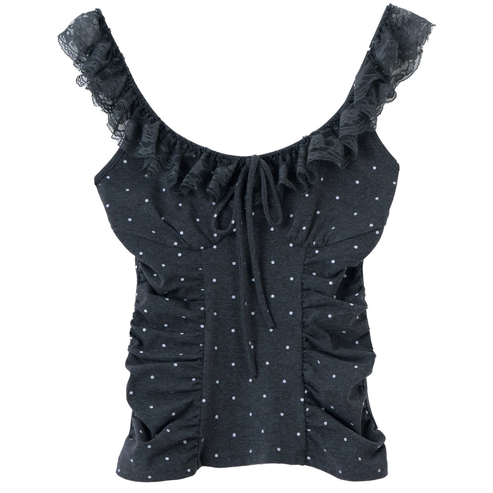 Coquette Polka Dot Ruched Top