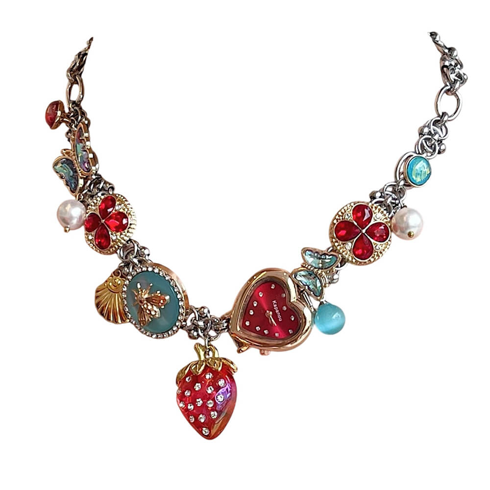 Cottagecore Heart Clock Necklace