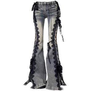 Fairy Grunge Lace Up Flared Jeans
