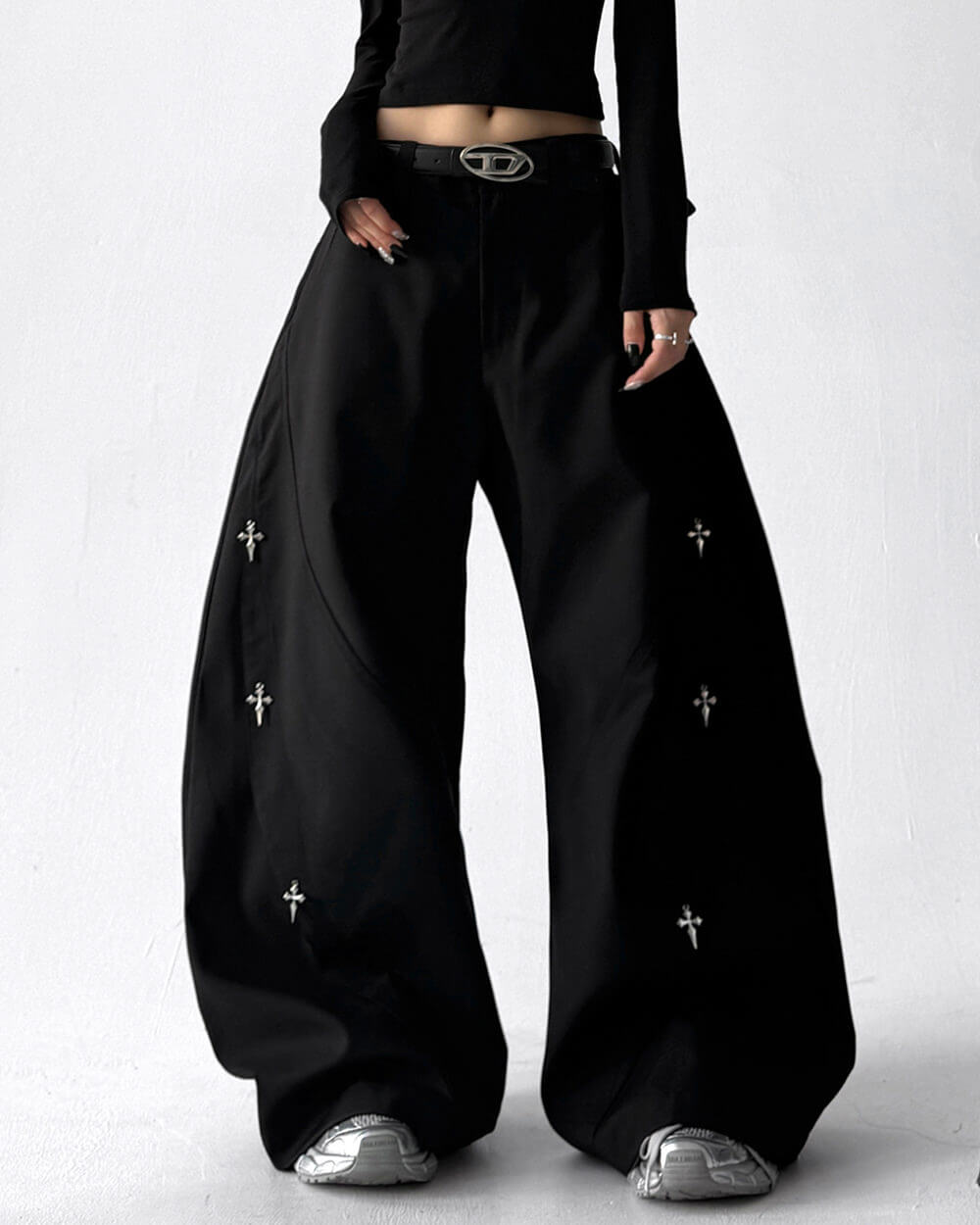 Grunge Aesthetic Cross Pendant Trousers