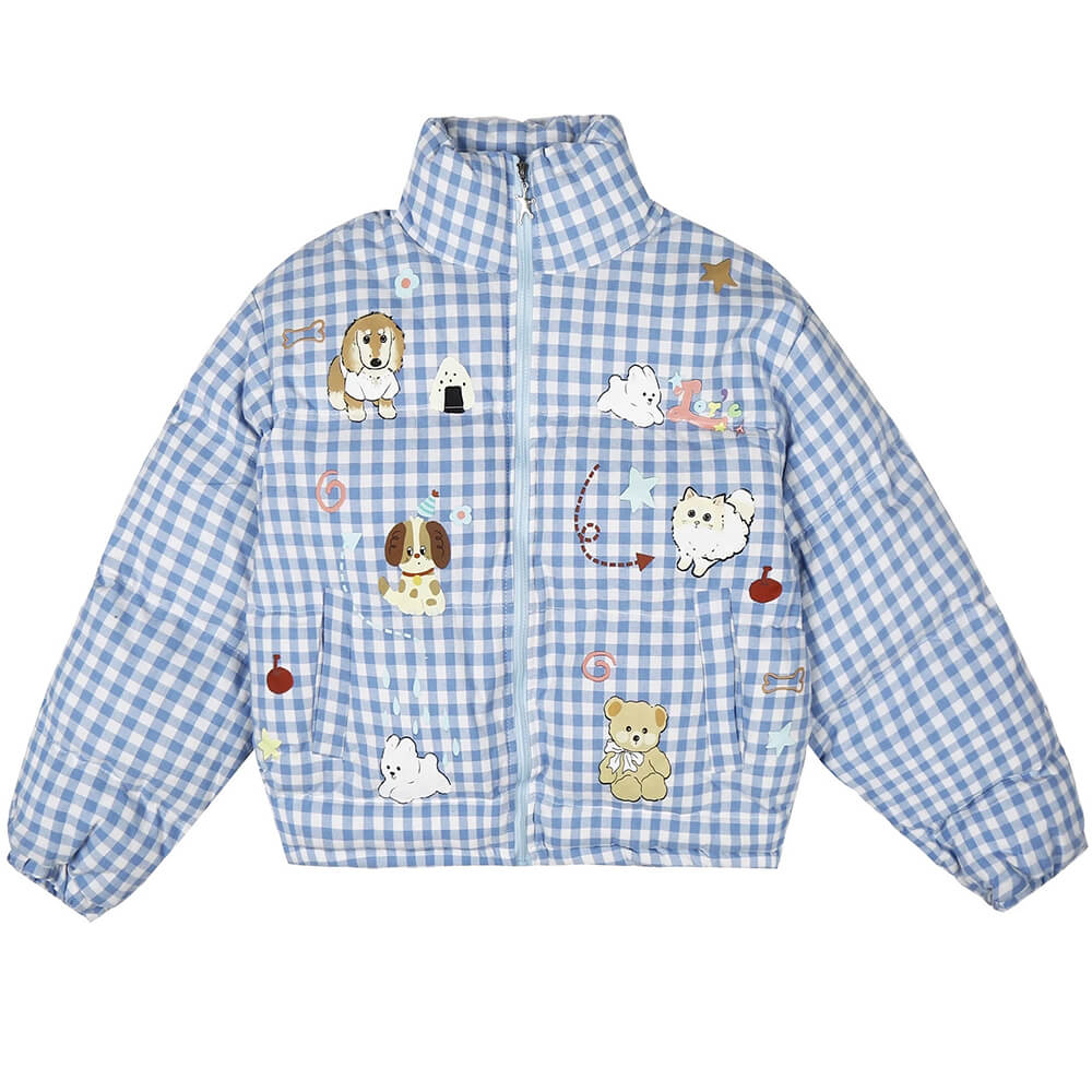 Korean Aesthetic Checker Puffer Jacket