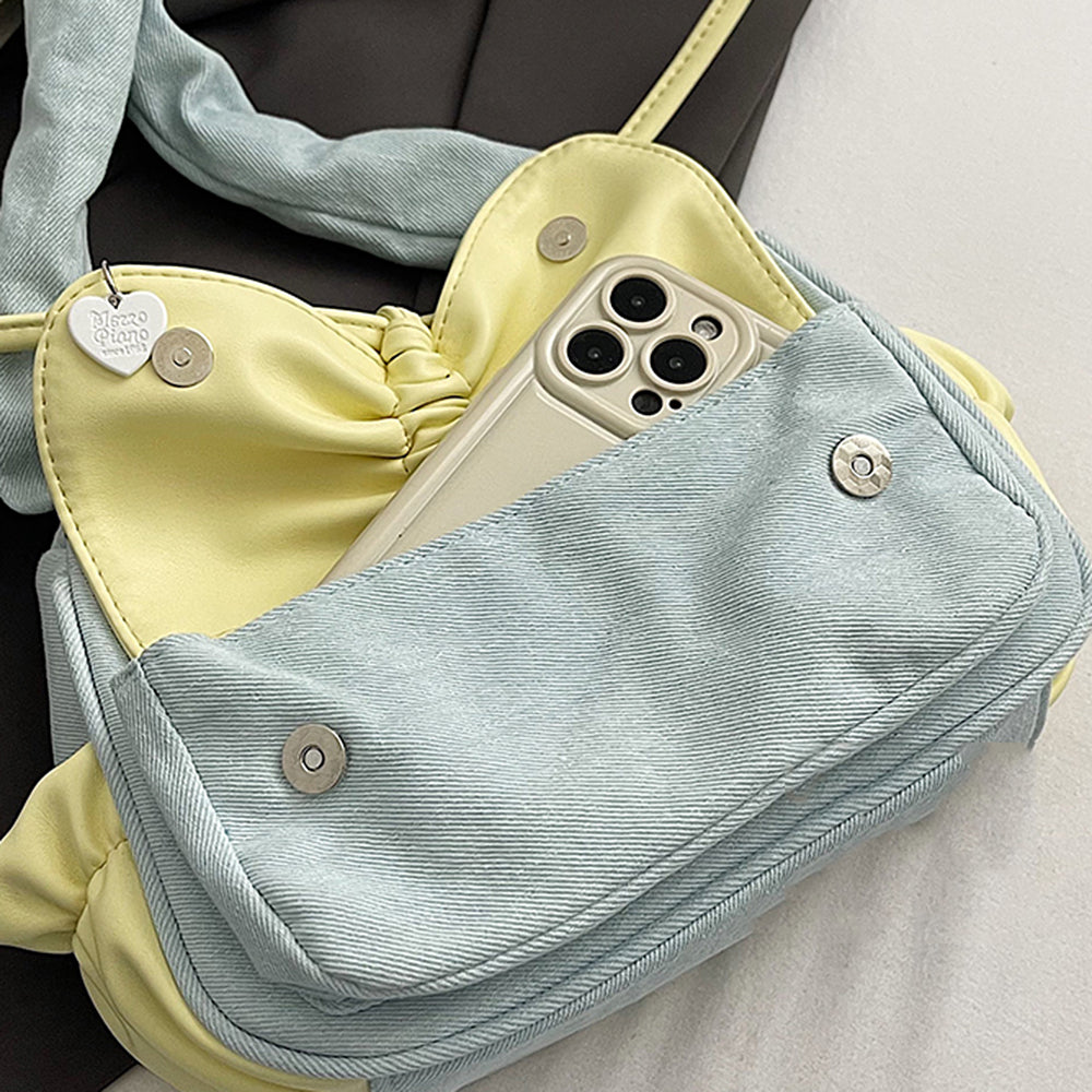 Pastel Bow Ruched Shoulder Bag