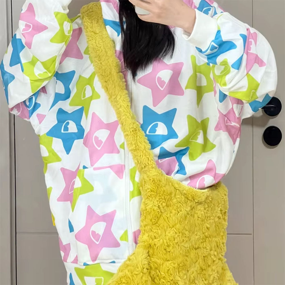 Pastel Star-Shaped Fuzzy Bag