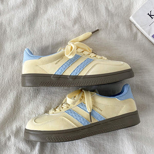 Pastel Yellow & Blue Stripe Sneakers