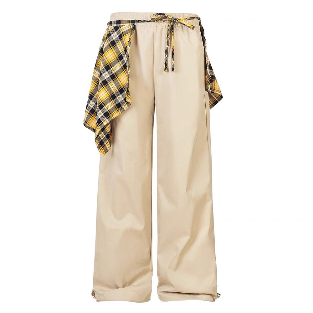 Plaid Shirt-Tied Baggy Trousers