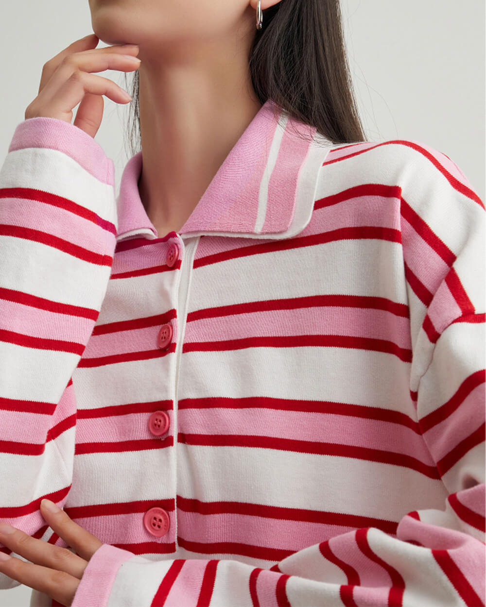 Raspberry Ice Cream Stripe Oversized Polo