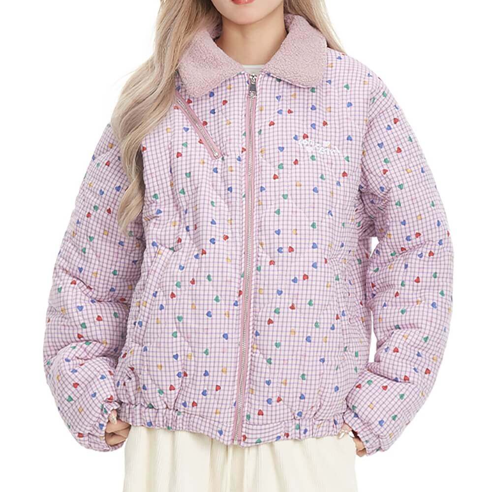 Soft Girl Pink Heart Pattern Jacket