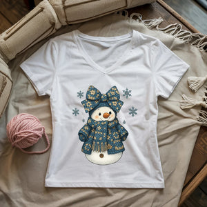 Snowman Crocheter Lady V-neck