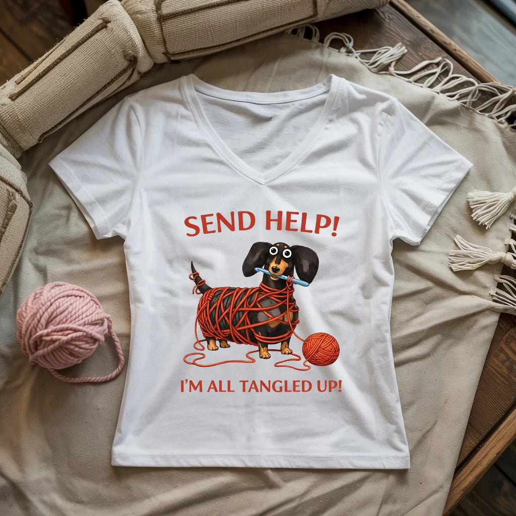 Tangled In Yarn Lady V-neck