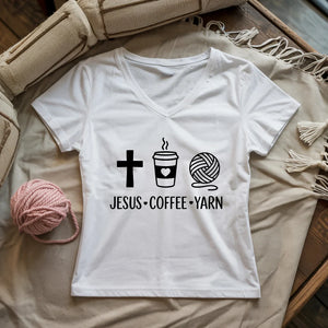 Jesus, Coffee and Yarn Lady V-neck