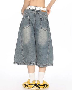 Wide Leg Vintage Wash Culotte Jeans