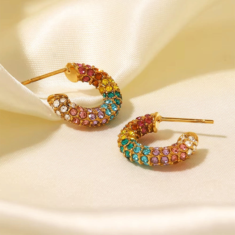 Y2K Aesthetic Rainbow Rhinestone Earrings